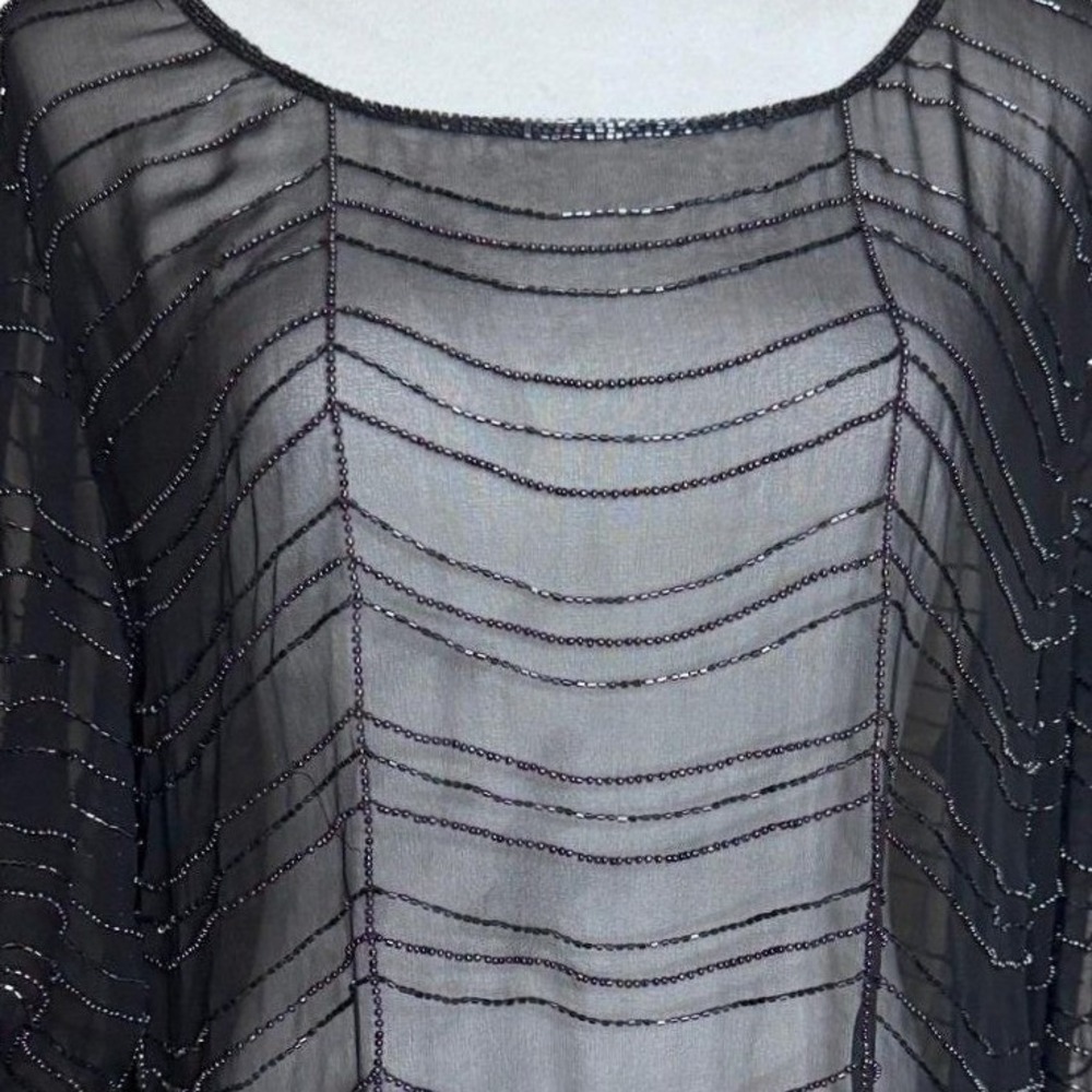 Vintage Black Silk Chiffon Beaded Top Sheer Gatsby Art Deco Party Evening M - Picture 11 of 12